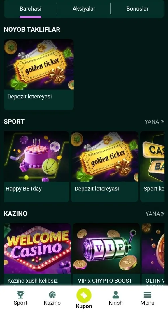 SpinBetter bonuslari sahifasi - start paketi va aksiyalar roʻyxati